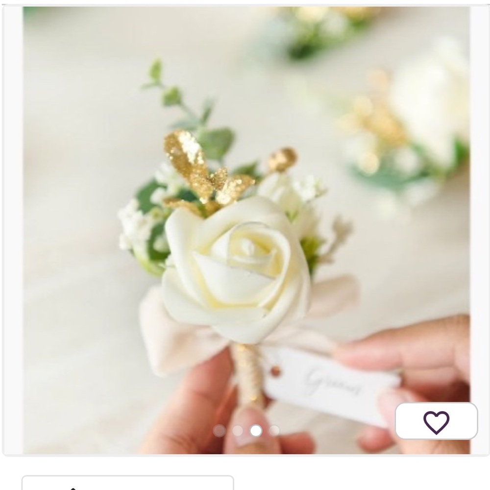 Ivory Rose Boutonniere with Gold Accents - Wedding & Party Decoration